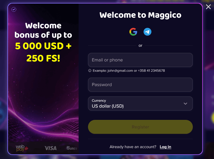 ¿Cómo obtener el bono de registro en Casino Maggico?